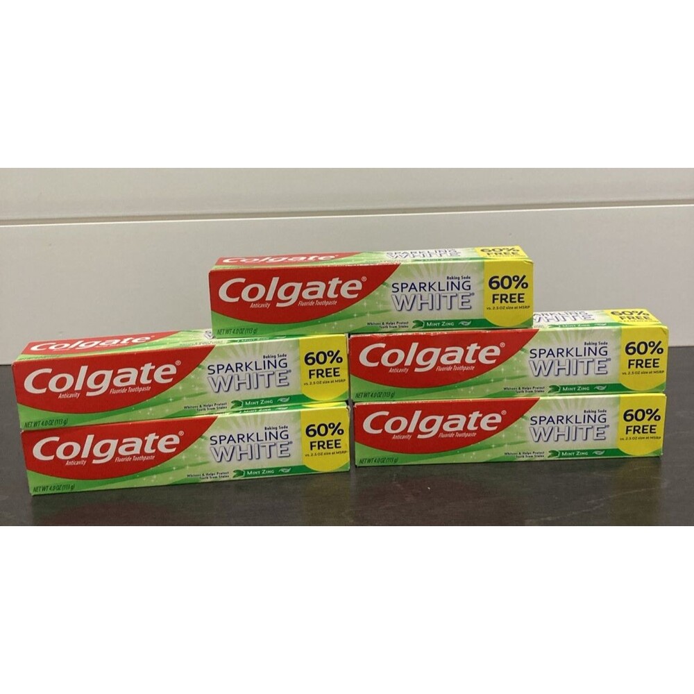 5 New Box Colgate Sparkling White 4 oz Anticavity Fluoride Toothpaste Mint Zing
